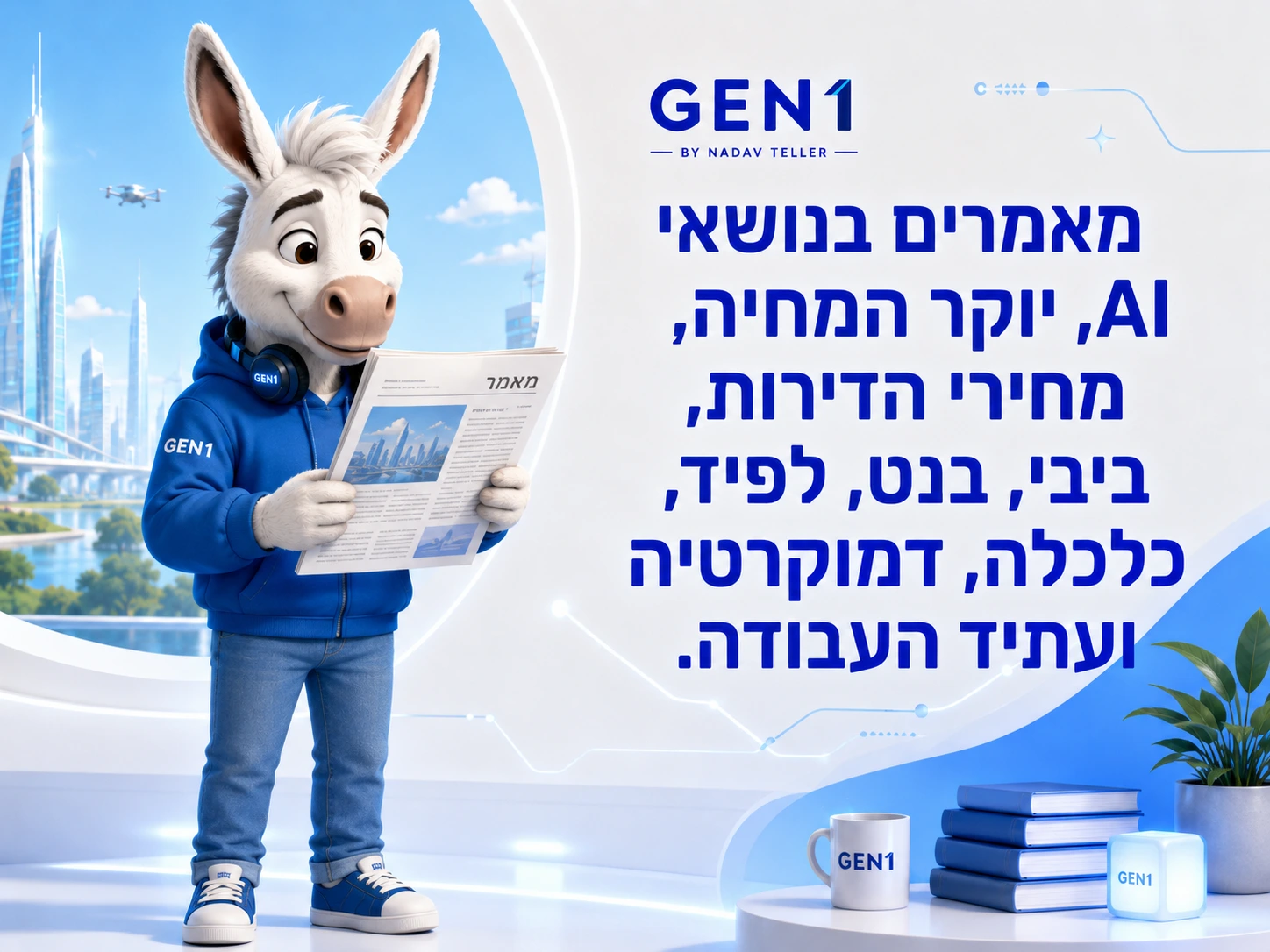 אושר קורא מאמרים בנושאי AI, יוקר המחיה, מחירי הדירות, כלכלה, דמוקרטיה ועתיד העבודה